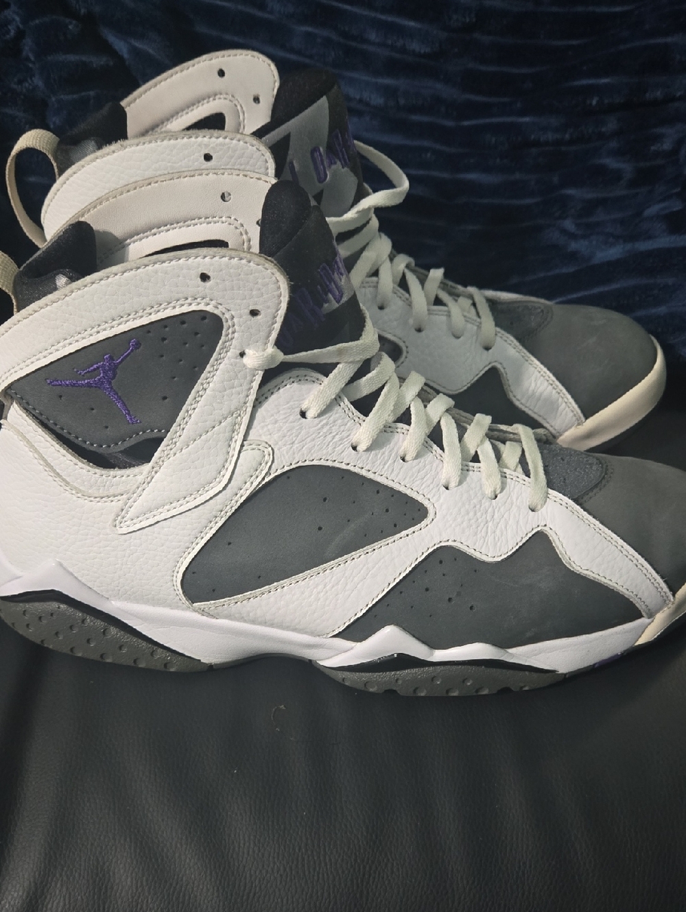 Jordan High-Top Sneakers in White, Gray and Purple